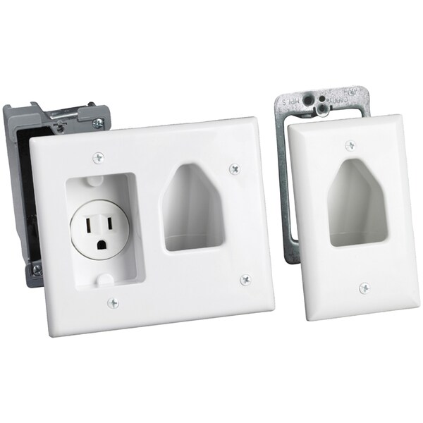 Datacomm Electronics Flat Panel TV Cable Organizer Remodeling Kit with Power Outlet 50-3321-WH-KIT